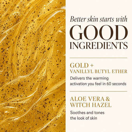 Good ingredients: Gold, Vanillyl Butyl Ether, Aloe Vera and Witch Hazel