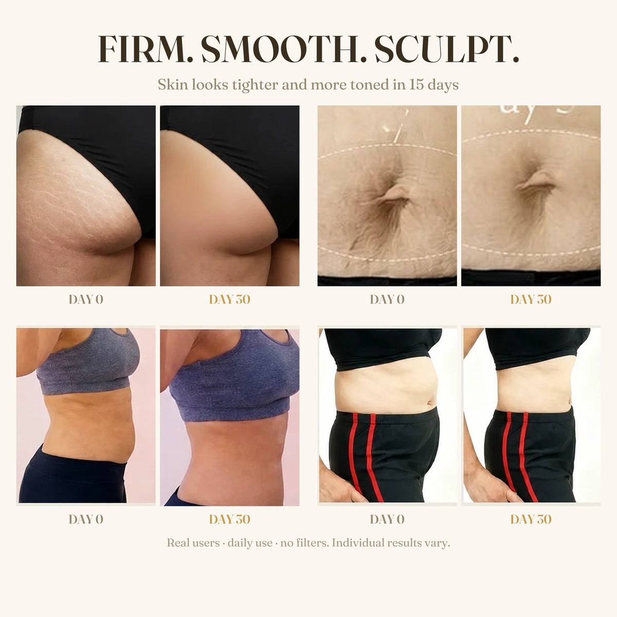 Firm, smooth, sculpt — day 0 vs day 30 results